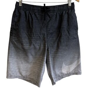 Nike Brief Lined Swim Black Gray Swoosh Drawstring Board Shorts Men's Sz M‎ #450